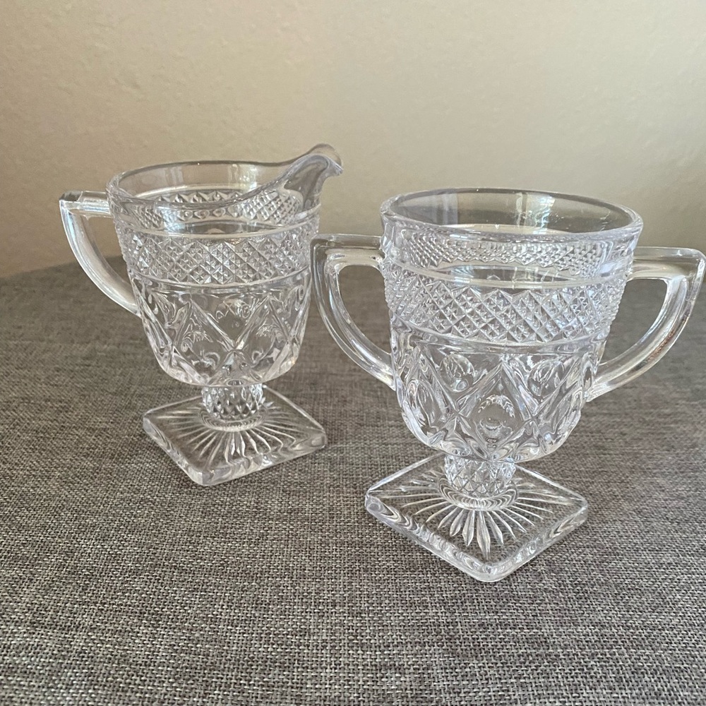Imperial Glass Cape Cod Footed Creamer and Sugar